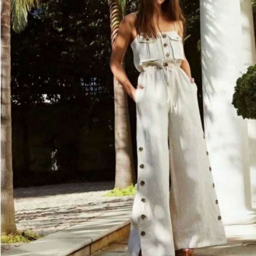 Button Detail Cami Jumpsuit